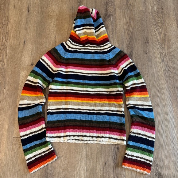 Vintage Derek Heart Striped Knit Hoodie Multicolor Wool Blend Sweater Small Y2K - Picture 8 of 8